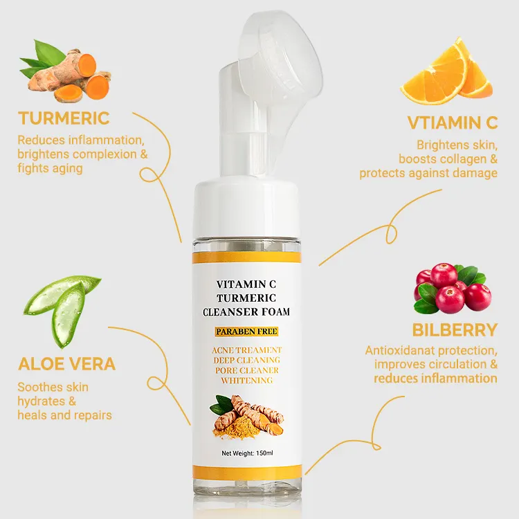 Private-Label-Deep-Cleansing-Vitamin-C-Turmeric.webp Deep Cleansing Vitamin C Turmeric Mousse Facial Anti-Wrinkle Skin Care Face Wash for Adults Cream Oil Soap Forms - Image 1