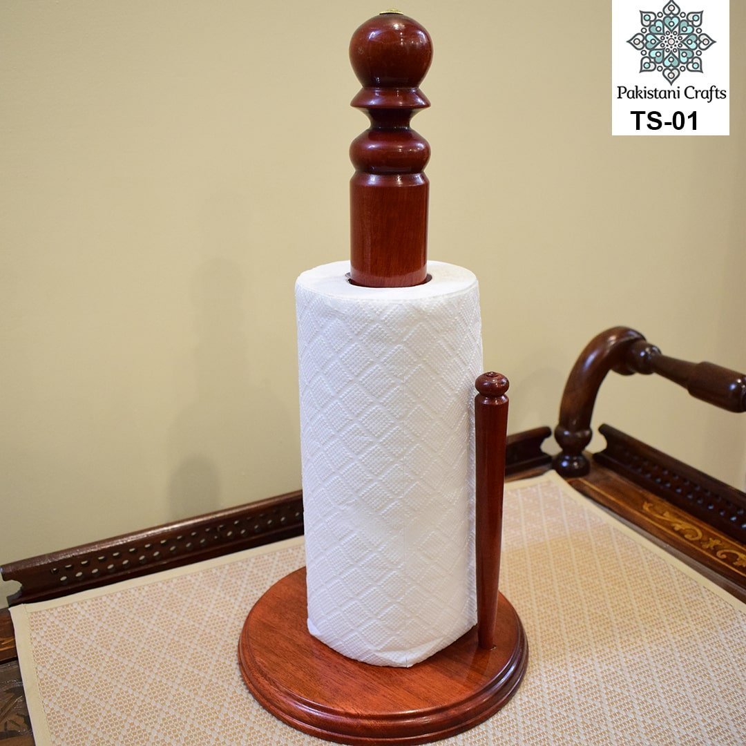 TS-01-min.jpg Tissue Roll Stand Art work Hand Made Handcrafted Carved Antique wooden natural Pakistani - Image 1