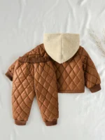 2Pcs Winter Baby Boy Fleece Inside Clothes Set Hooded Jacket+Pant Infant Toddler Child Clothing Suit Coat Baby Clothes For 1-3Y - Image 2