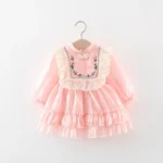 Girls' Autumn Long sleeved Lace Lace Princess Dress with Embroidered Pan Button Chinese Style Baby Dress - Image 2