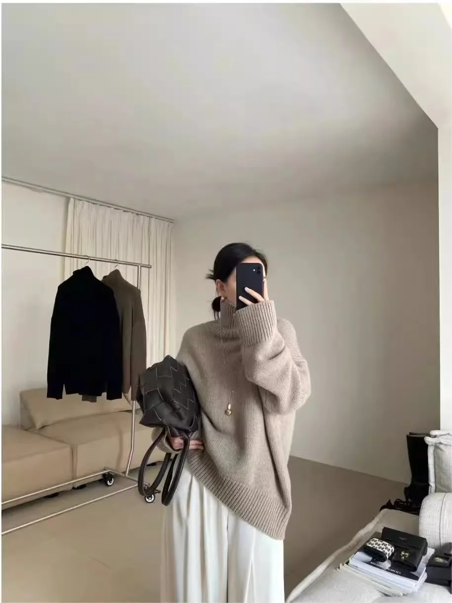 kf-S1bb380cd42d34a5f838ab7eb347a4ed3K 100% pure cashmere sweater for women high-neck sweater loose and thickened silhouette sweater - Image 1