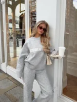 Street Y2K Gothic English letter pattern simple grey women sweater retro hip-hop American fashion punk versatile pullover