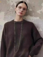 European goods high-end 100 pure cashmere sweater female autumn and winter new loose thick soft waxy senior feeling - Image 3