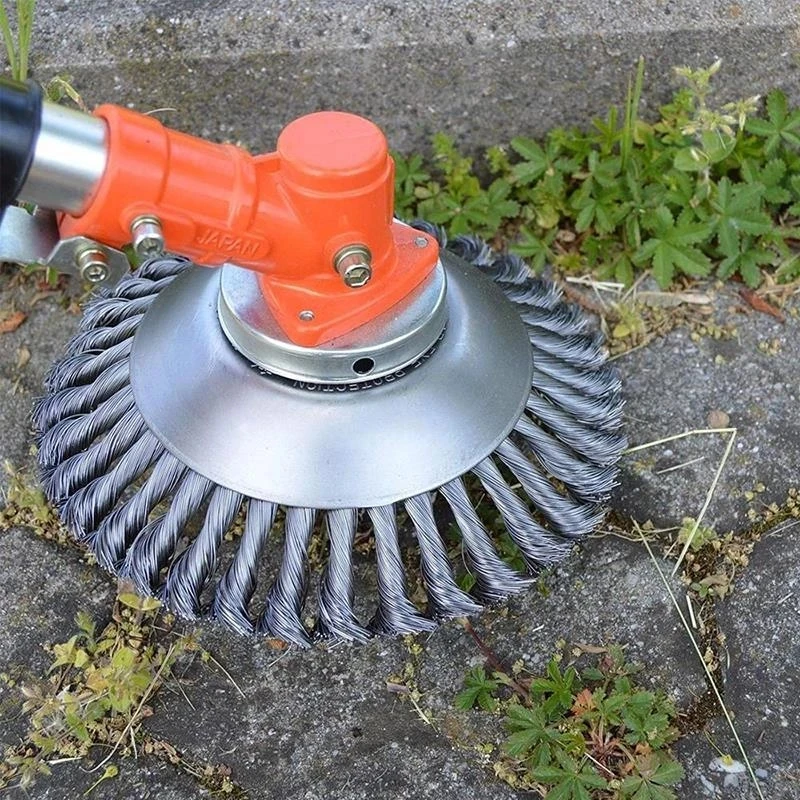kf-S63ca4024ab634dc4bffb746b73025ad71 Steel Wire Wheel Garden Weed Brush Lawn Mower Grass Eater Trimmer Brush Cutter Tools Garden Grass Trimmer Head Weed Brush - Image 1