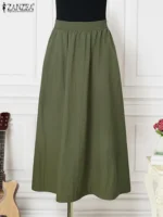 ZANZEA Women Umbrella Long Skirt Streetwear Elastic Waist Jupes 2024 Summer Pocket Oversize Falda Casual Loose Solid Maxi Skirts - Image 4