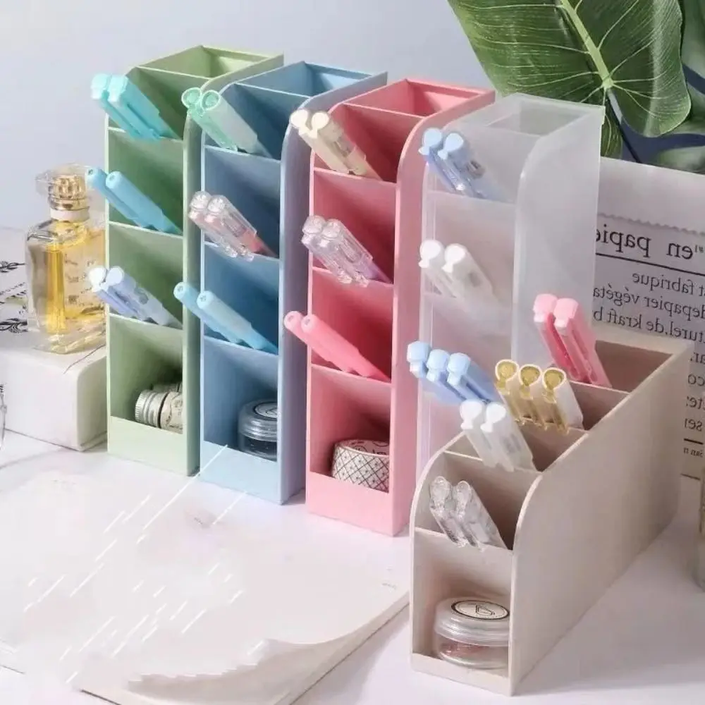 kf-Sc7149dc671ec46469a7ee937184be0dcr.webp 4Grid Macaron Color Oblique Insertion Desktop Organizer Pen Holder Pencil Makeup Brush Storage Box School Stationery - Image 1